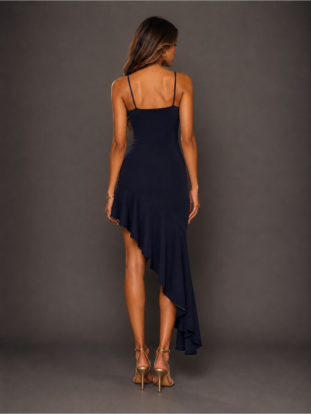 NWT Susana Monaco Navy Asymmetrical Ruffle Slip Dress - Picture 2 of 2